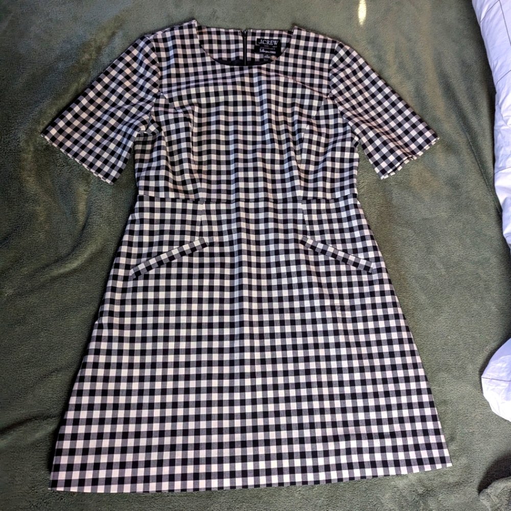 J. Crew Black and White Checkered Midi Dress